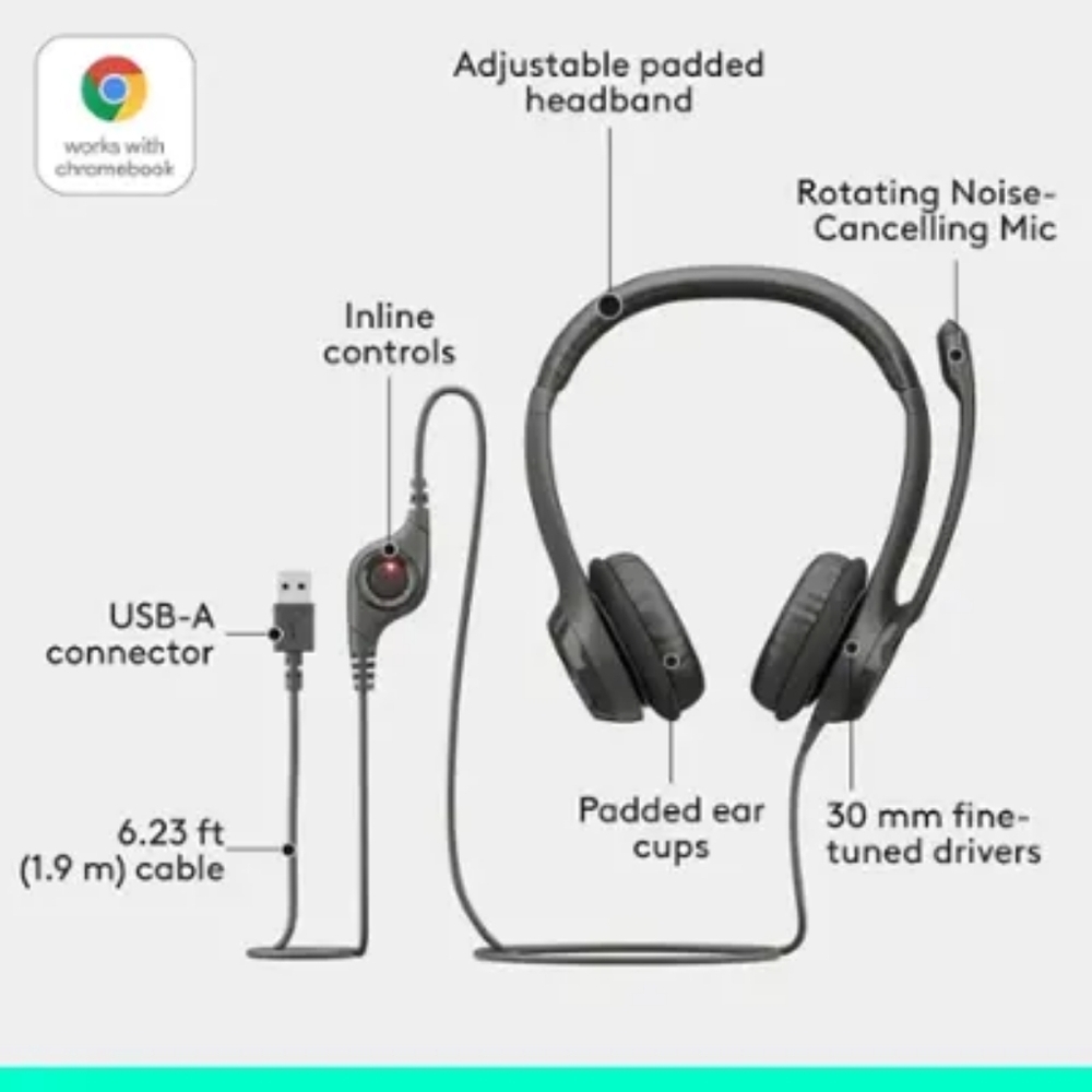 ๐ฃLogitech - H390๐ Wired USB-A On-Ear Stereo Sleek Headphones ๐ง๐ถ๐ค - Picture 7 of 10